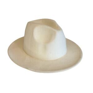 Womens Ivory Wool Felt Classic Wide Brim Pinched Crown Fedora Western Hat OS